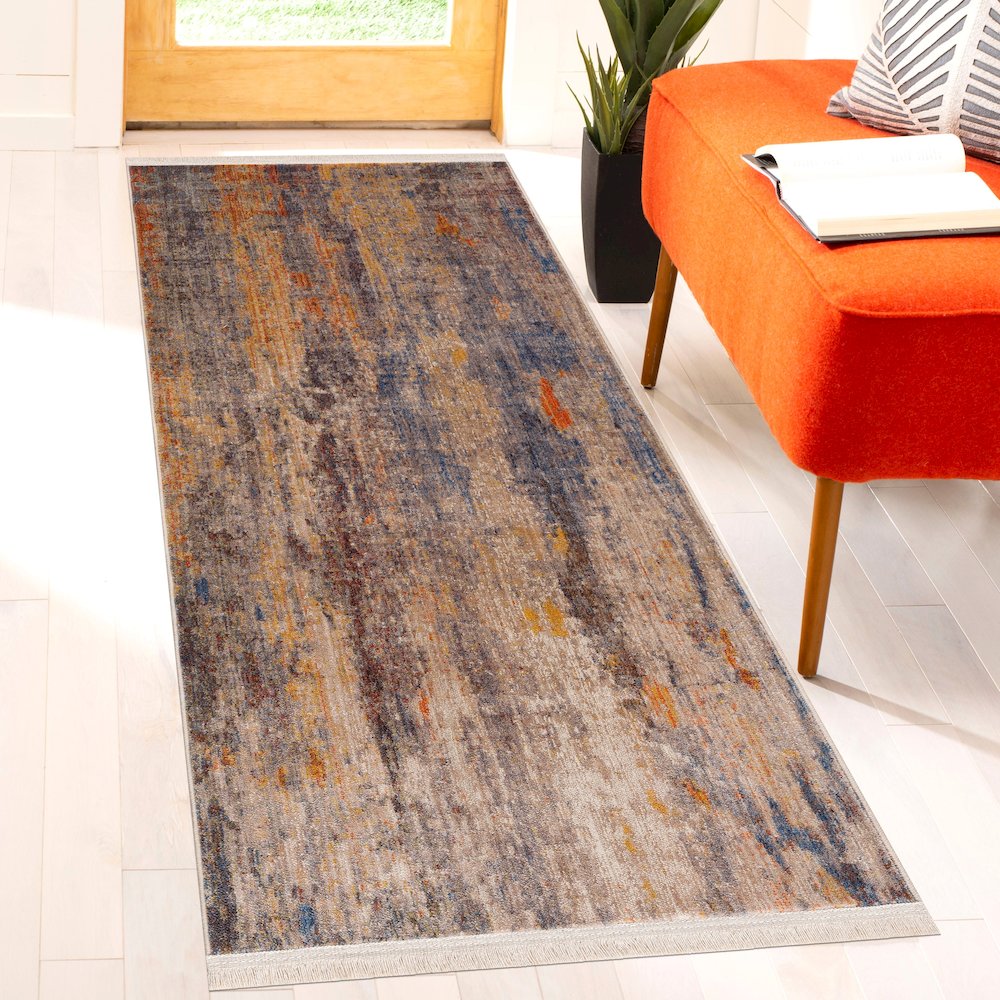 Holi Durable Performance Area Rug Indoor in Beige/Blue, 2' x 6'