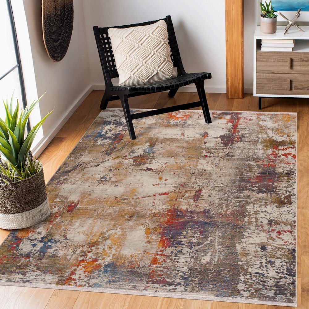 Holi Durable Performance Area Rug Indoor in Gray/Ivory, 4' x 6'