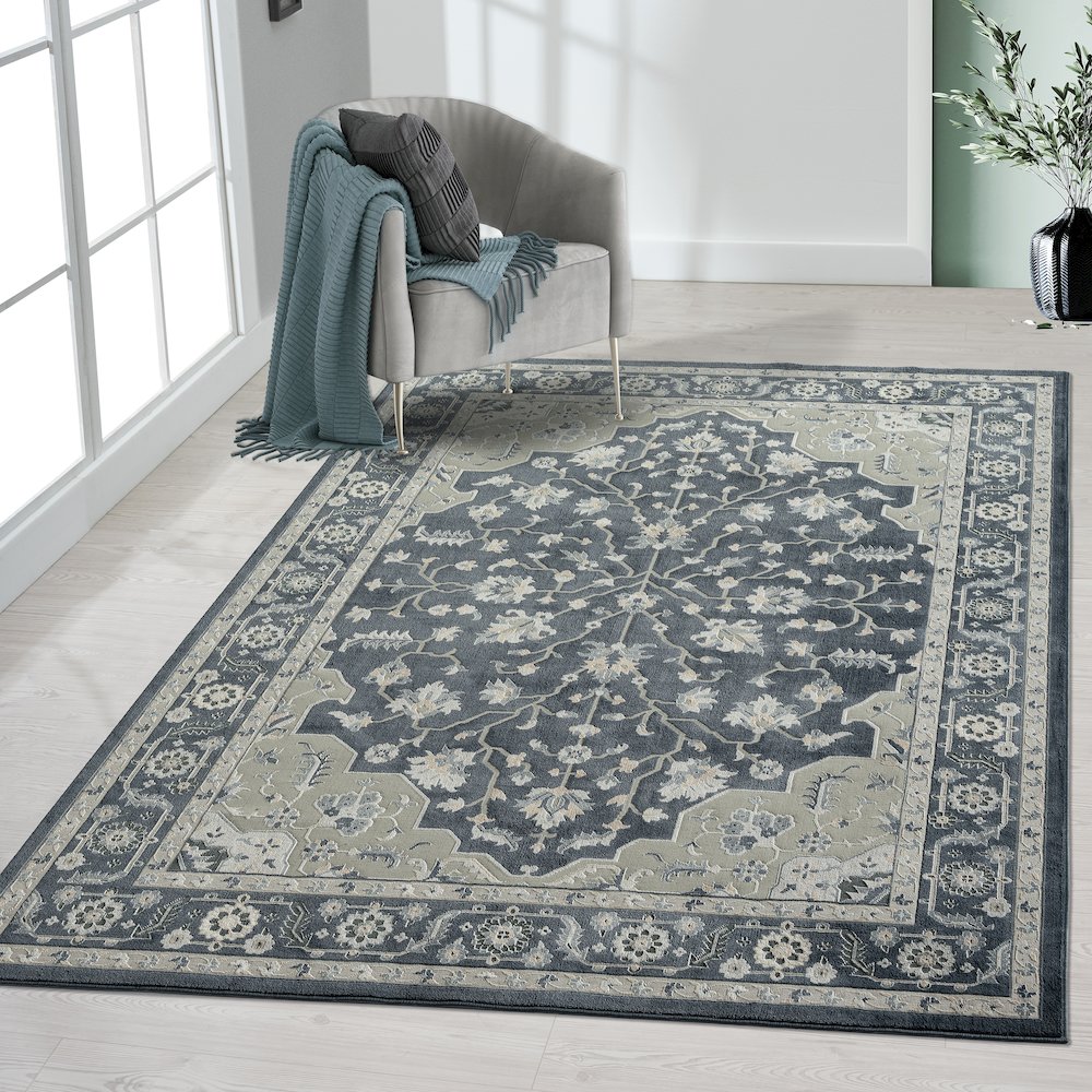 Imagine Durable Performance Area Rug Indoor in Blue/Blue, 5'3" x 7'6"