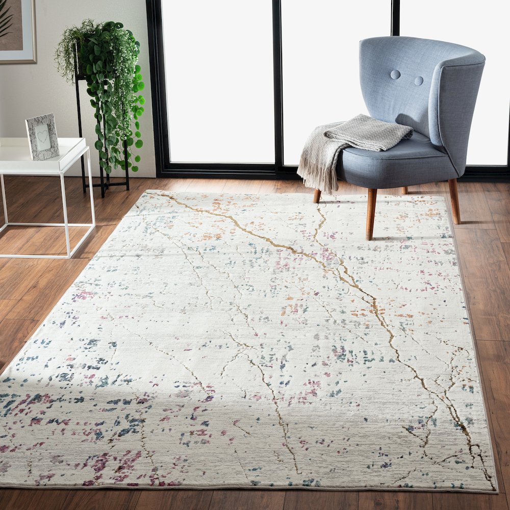 Impulse Performance Blend Area Rug Indoor in White/Brown, 5' x 7'6"
