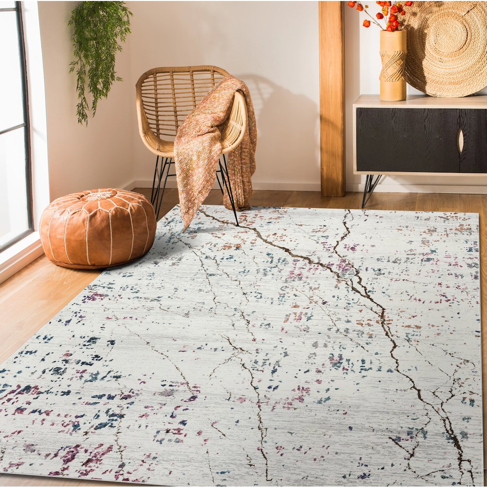 Impulse Performance Blend Area Rug Indoor in White/Brown, 5' x 7'6"