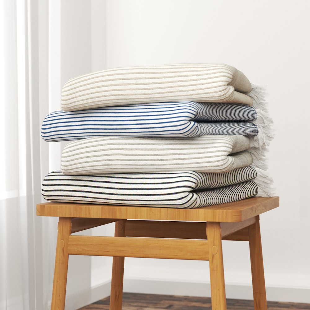 Black/White Striped All-Natural Cotton Throw Blanket