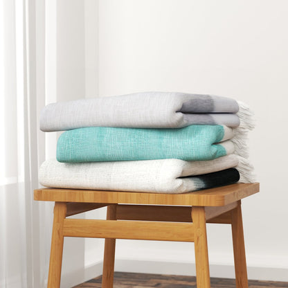 Blue/White Ombre Hand-Woven All-Natural Cotton Throw Blanket