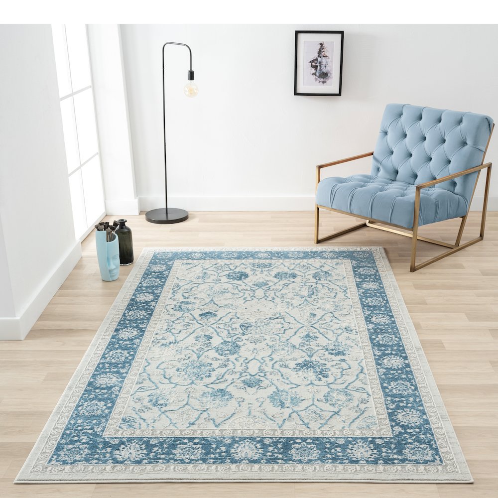 Isabella Cotton Area Rug Indoor in Gray/Blue, 9' x 12'