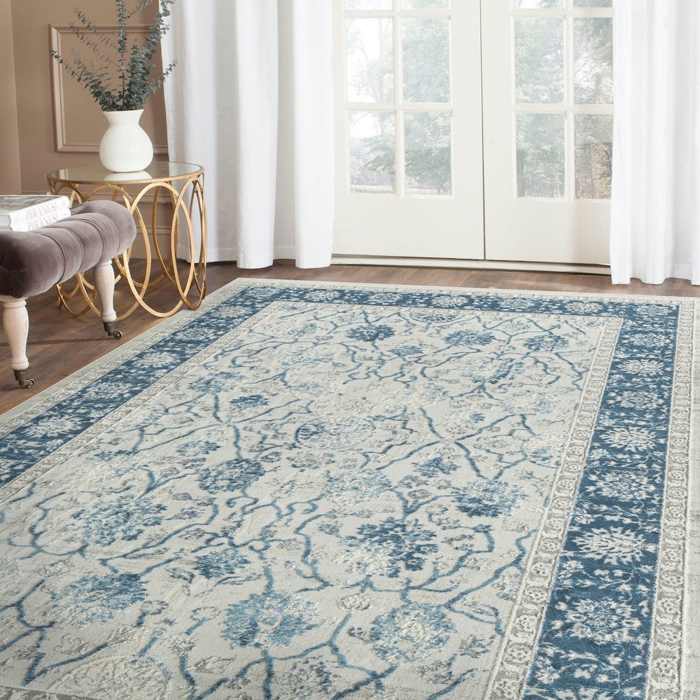 Isabella Cotton Area Rug Indoor in Gray/Blue, 9' x 12'