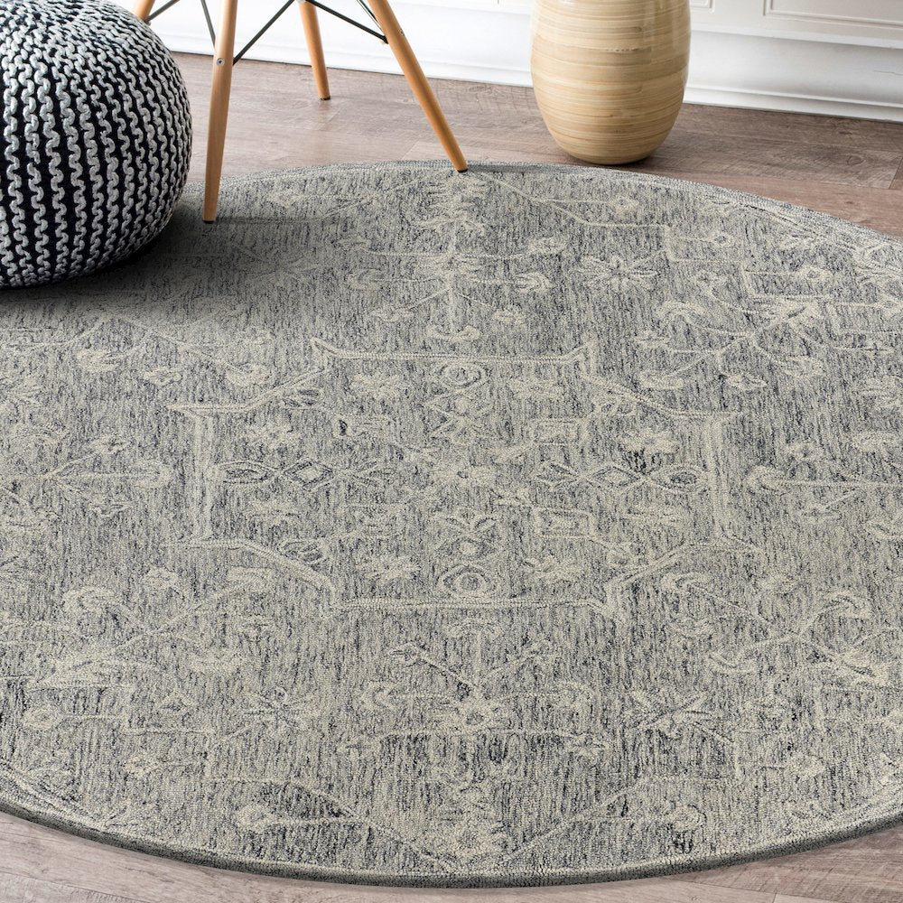 Juniper Wool Area Rug Indoor in Silver/Gray, 7'9" Round