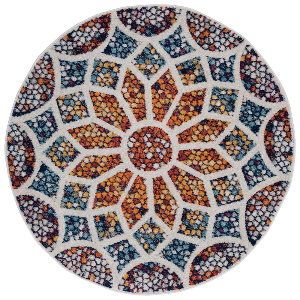 Kismet Durable Performance Area Rug Indoor in Ivory/Blue, 4'4" Round