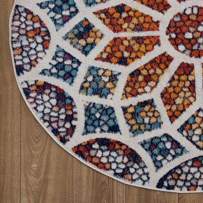 Kismet Durable Performance Area Rug Indoor in Ivory/Blue, 4'4" Round