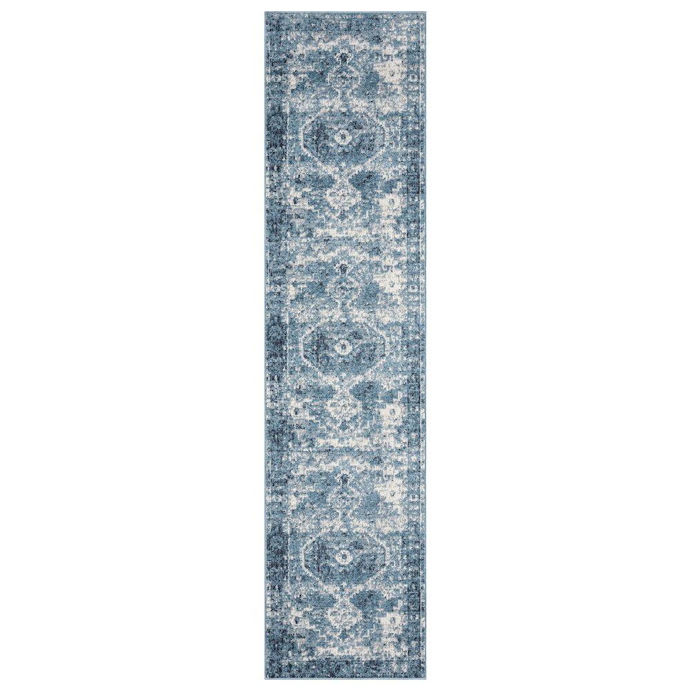Lanham Durable Performance Area Rug Indoor in Blue/Ivory, 2' x 8'