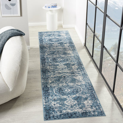 Lanham Durable Performance Area Rug Indoor in Blue/Ivory, 2' x 8'
