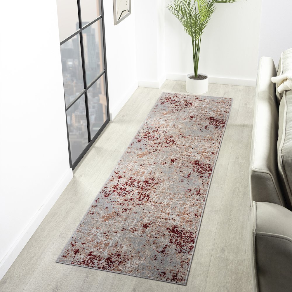 Lanham Durable Performance Area Rug Indoor in Red/Gray, 2' x 8'