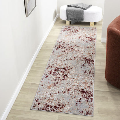 Lanham Durable Performance Area Rug Indoor in Red/Gray, 2' x 8'