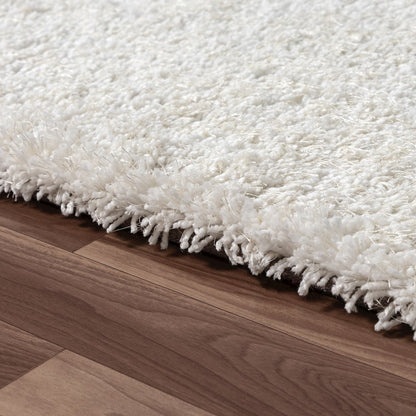 Ivory Shag Solid Hand-Loomed Polyester Indoor Area Rug