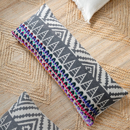 Ox Bay Hand-Woven Gray/Multicolored Chevron Cotton Blend Pillow Cover