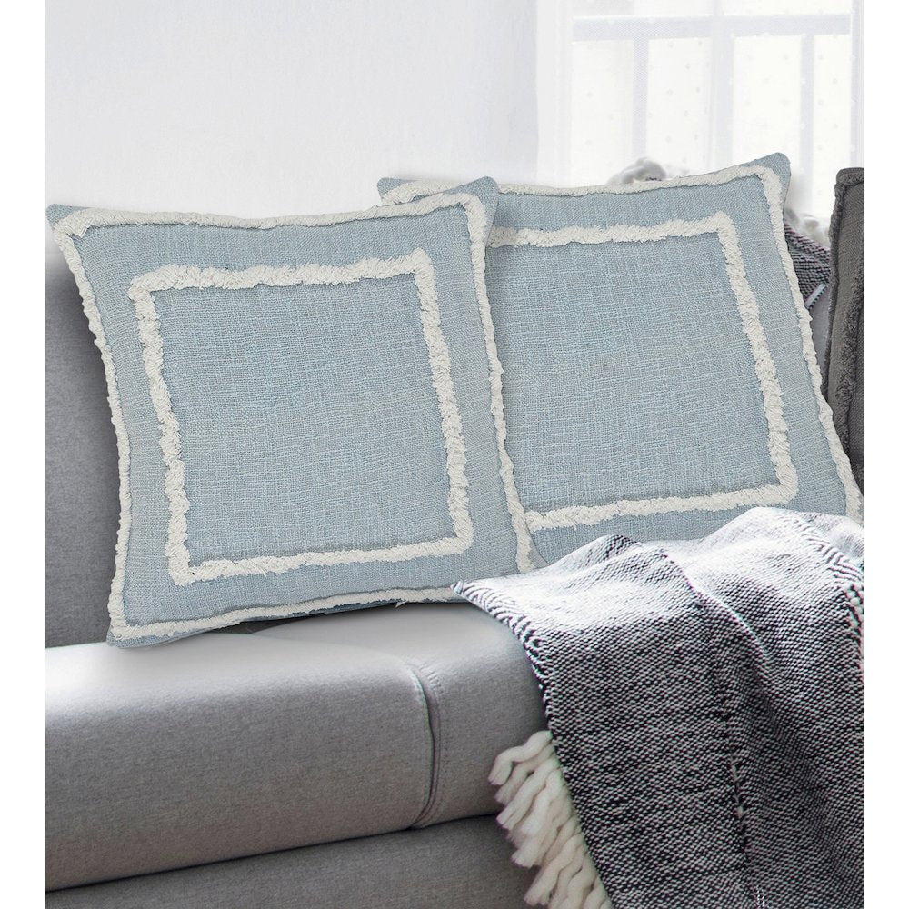 Rory Cotton Pillow Set of 2 in Blue/White, 20" x 20"