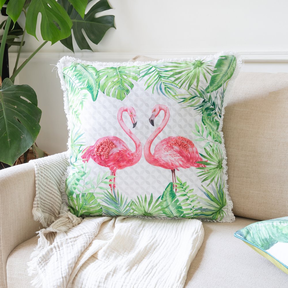 Panama Performance Poly Filled Pillow in Pink/Green, 20" x 20"
