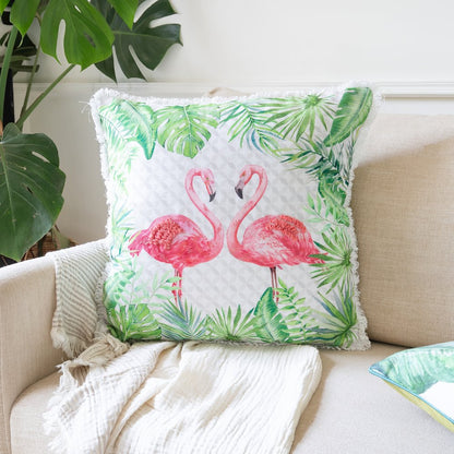 Panama Performance Poly Filled Pillow in Pink/Green, 20" x 20"