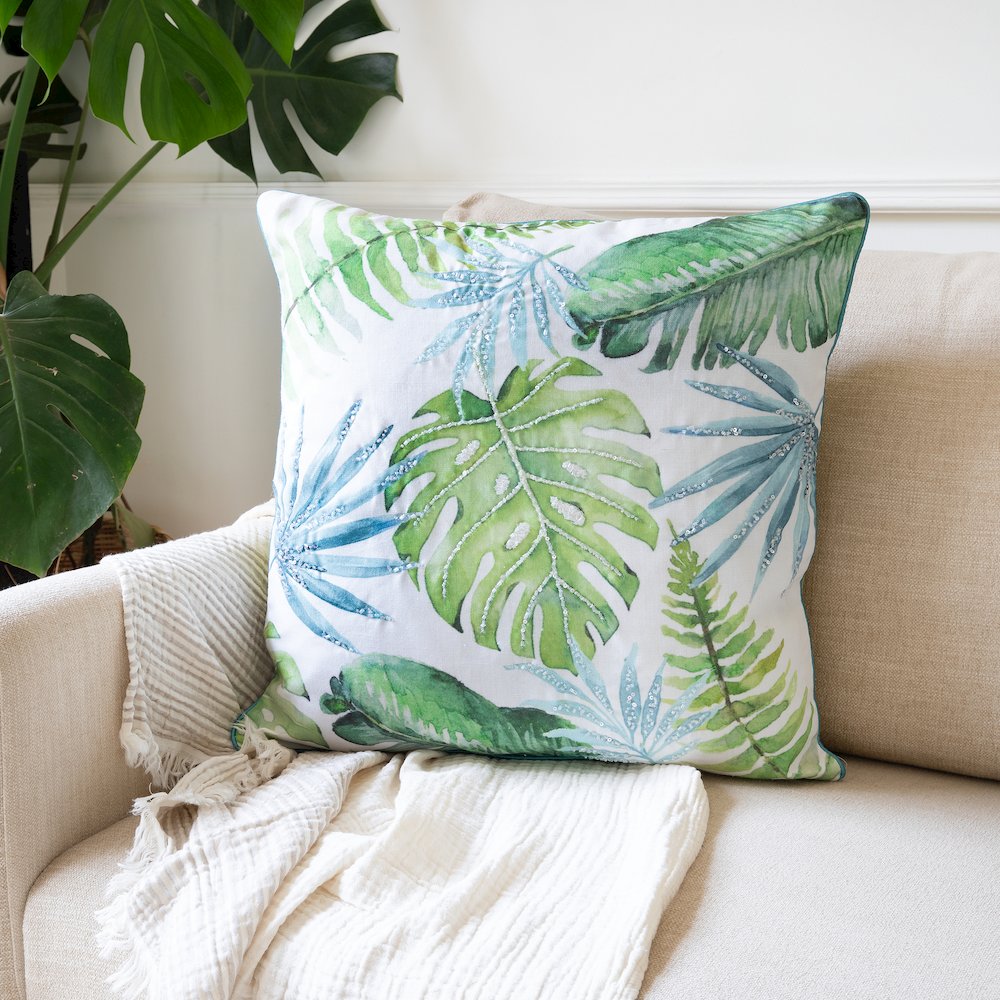 Panama Performance Poly Filled Pillow in Green/Blue, 20" x 20"