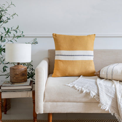 Wilmington Cotton Poly Filled Pillow in Yellow/Gray, 20" x 20"