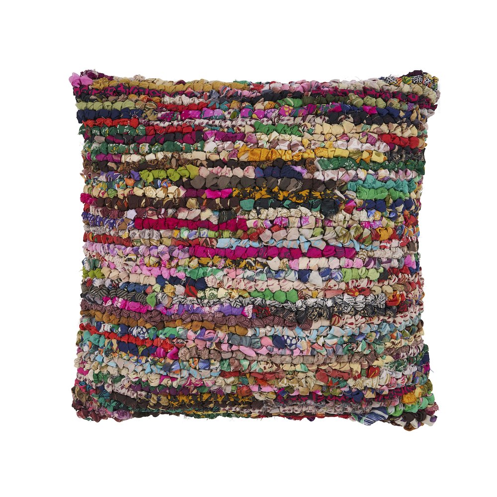 Ox Bay Hand-Woven Red/Multicolored Abstract Recycled Materials Pillow Cover