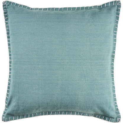 Ox Bay Hand-Woven Teal Bordered All-Natural Cotton Pillow Cover