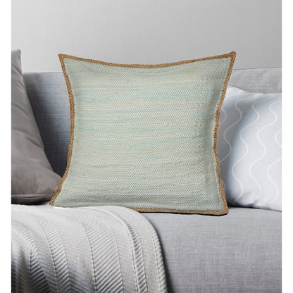 Solid Light Seafoam Jute Bordered Throw Pillow