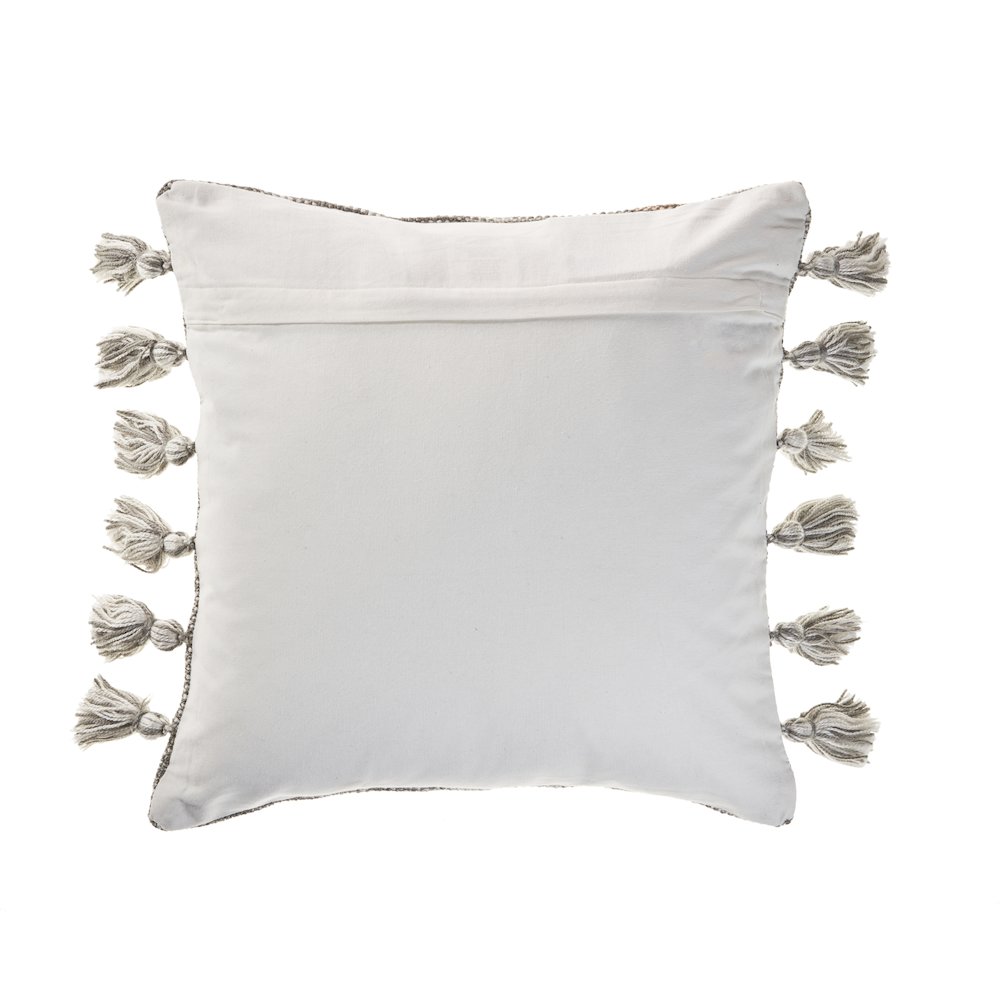Sophisticated Grayscale and Red Tasseled Throw Pillow