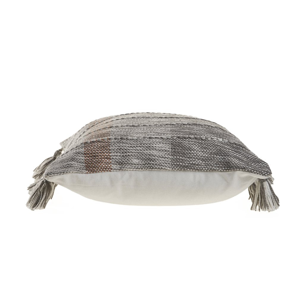 Sophisticated Grayscale and Red Tasseled Throw Pillow