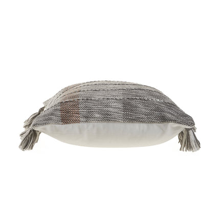 Sophisticated Grayscale and Red Tasseled Throw Pillow