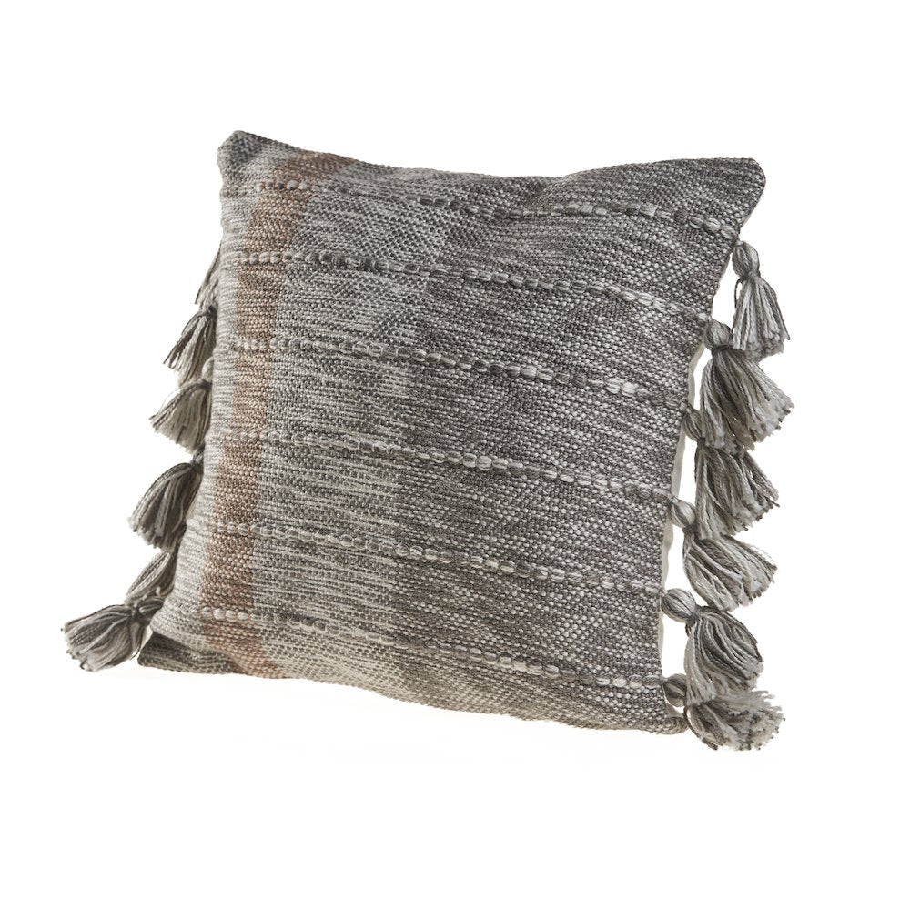 Sophisticated Grayscale and Red Tasseled Throw Pillow