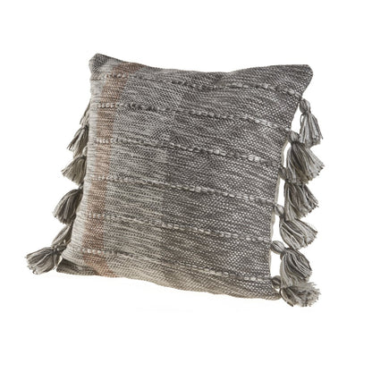 Sophisticated Grayscale and Red Tasseled Throw Pillow