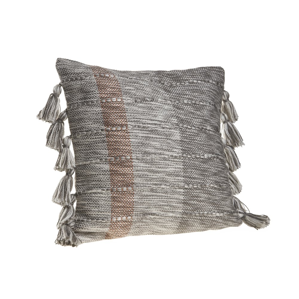 Sophisticated Grayscale and Red Tasseled Throw Pillow