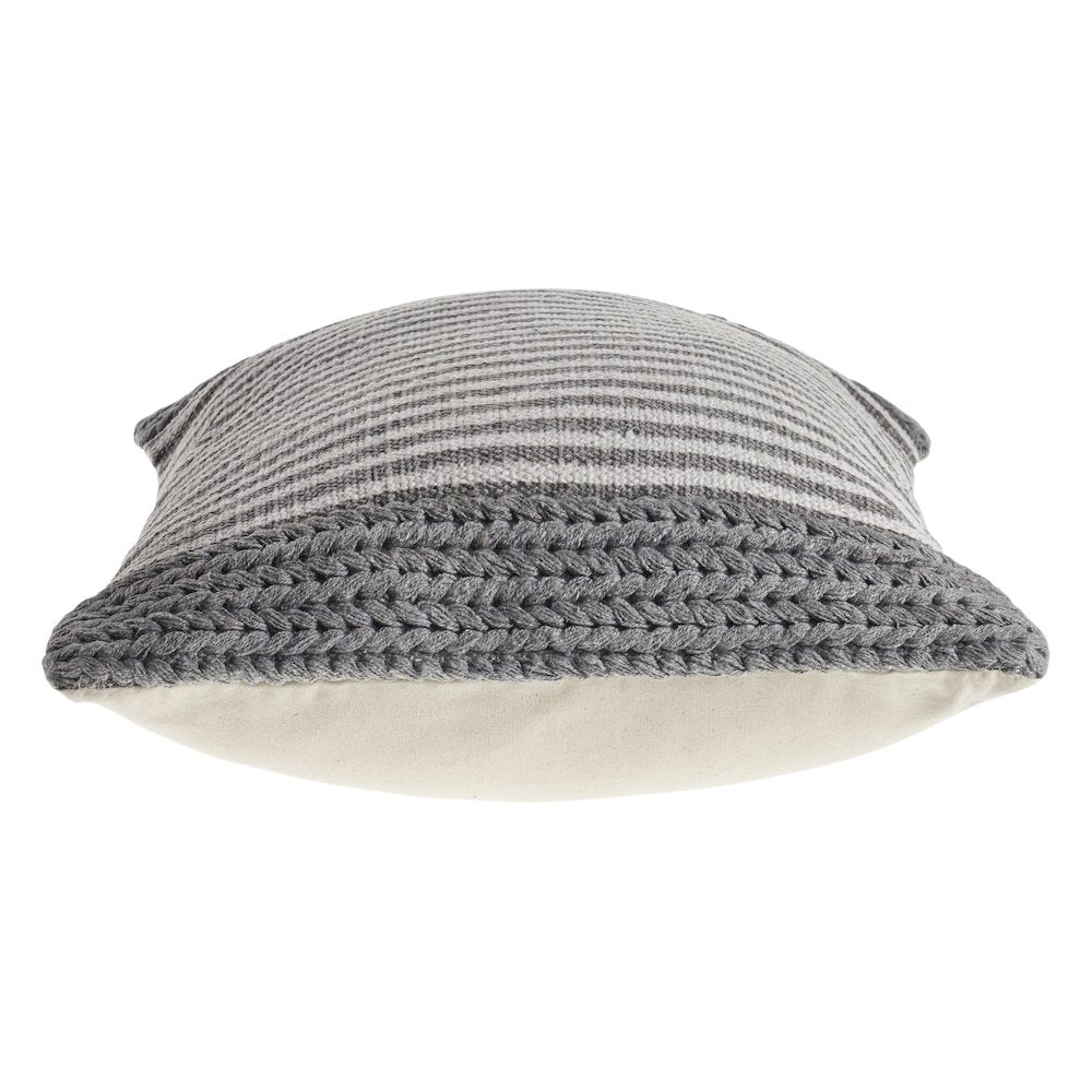 Ox Bay Hand-Woven Gray/Cream Stripe Cotton Blend Pillow Cover