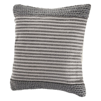 Ox Bay Hand-Woven Gray/Cream Stripe Cotton Blend Pillow Cover