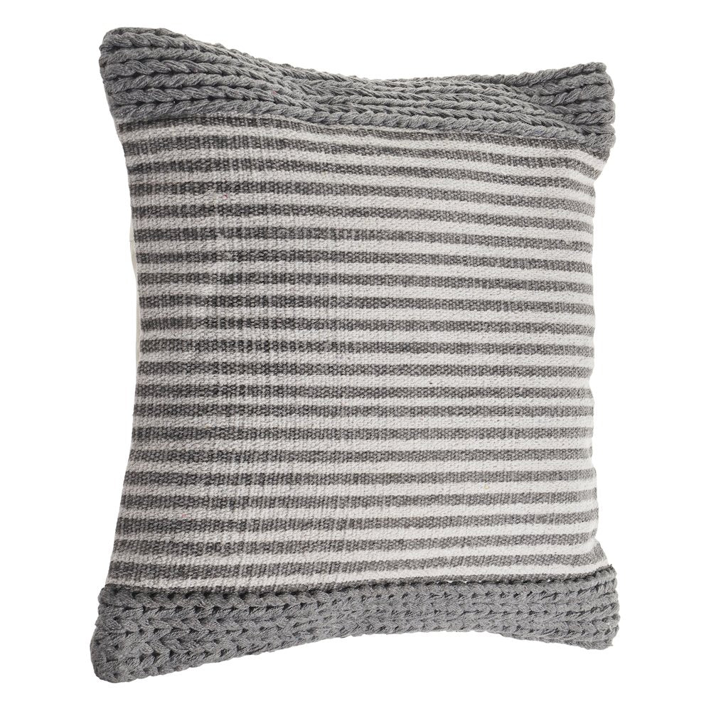 Ox Bay Hand-Woven Gray/Cream Stripe Cotton Blend Pillow Cover