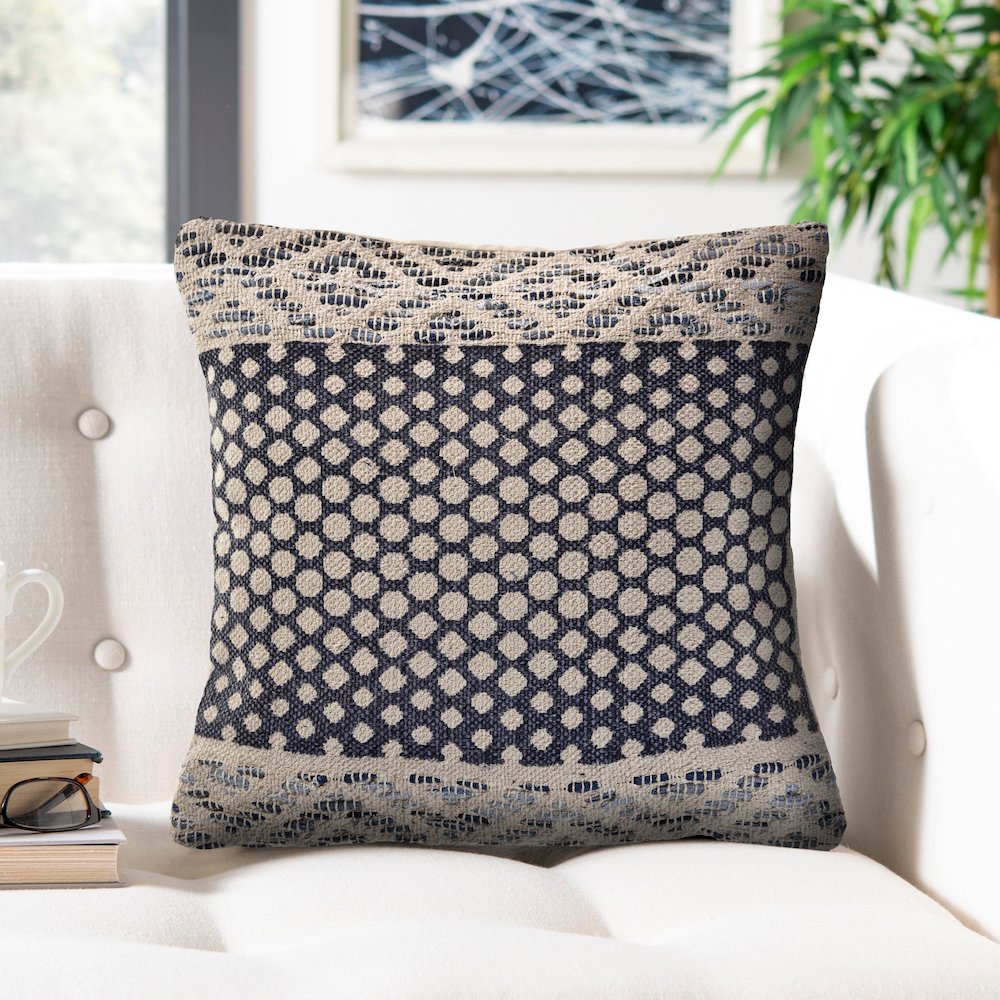 Detailed Denim Blue Throw Pillow