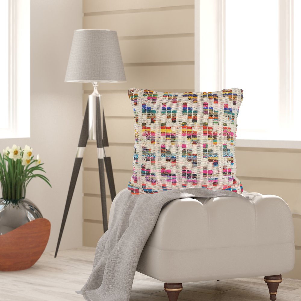 Ox Bay Hand-Woven Multicolored/Tan Geometric Cotton Blend Pillow Cover