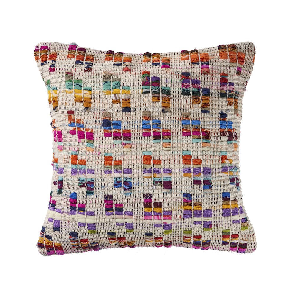 Ox Bay Hand-Woven Multicolored/Tan Geometric Cotton Blend Pillow Cover