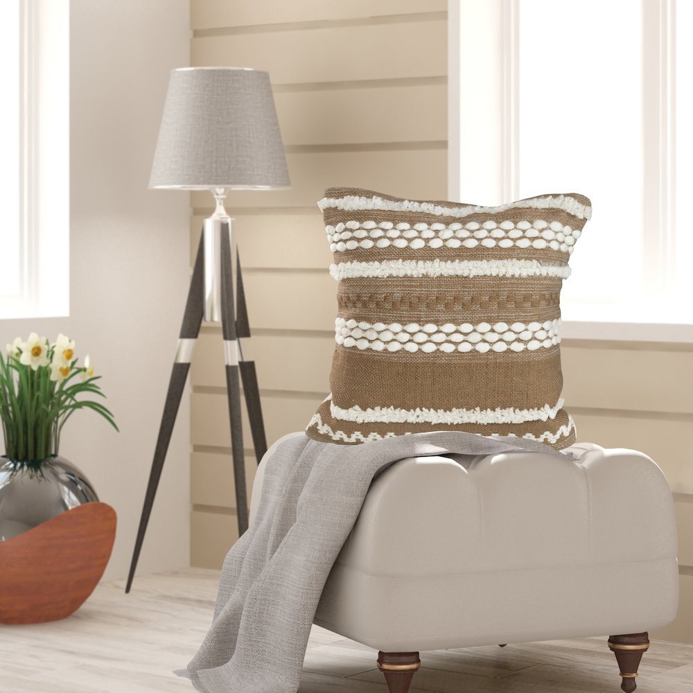 Neutral Textured Embroidered Throw Pillow