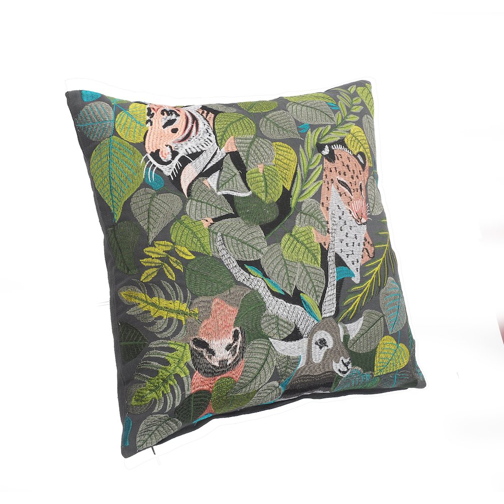 Jungle Scene Multicolored Throw Pillow