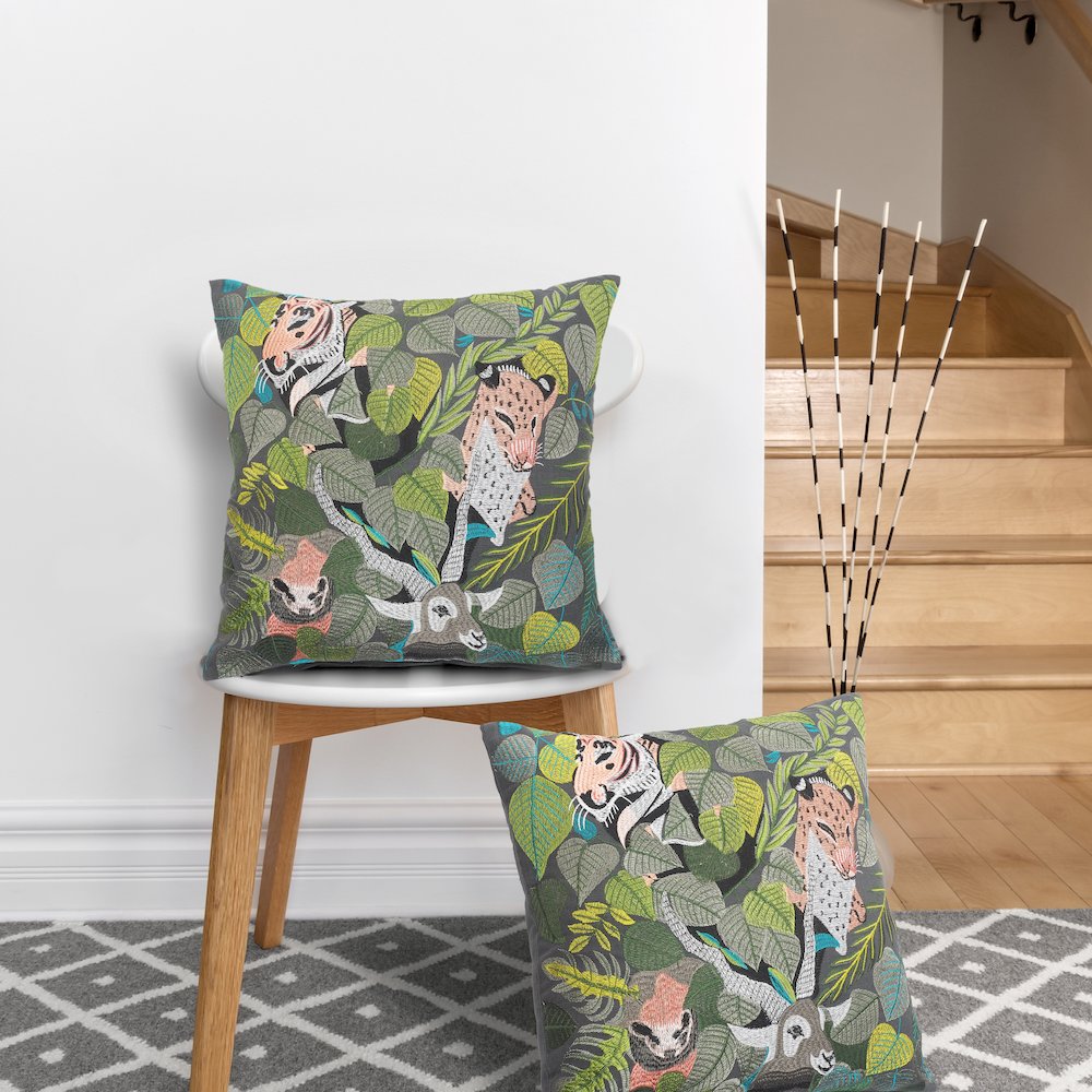 Jungle Scene Multicolored Throw Pillow