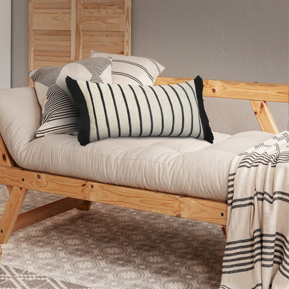 Striped Ivory and Black Fringe Pillow