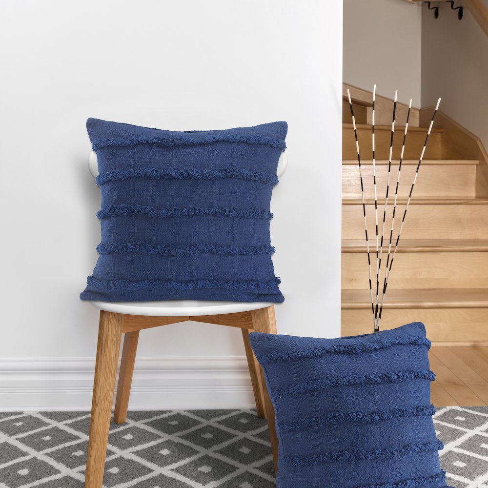 Ox Bay Deep Blue Solid All-Natural Cotton  Pillow Cover