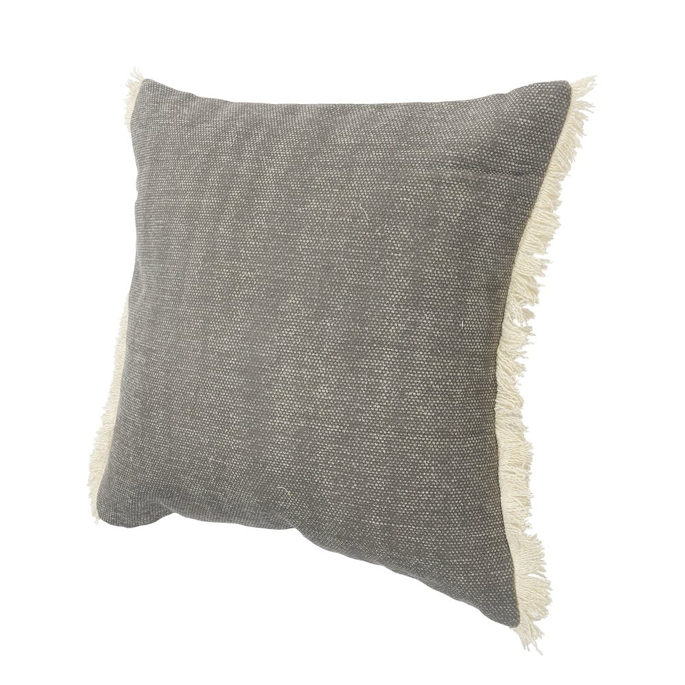 Charcoal Gray Solid Fringed Throw Pillow