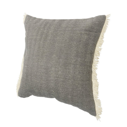 Charcoal Gray Solid Fringed Throw Pillow