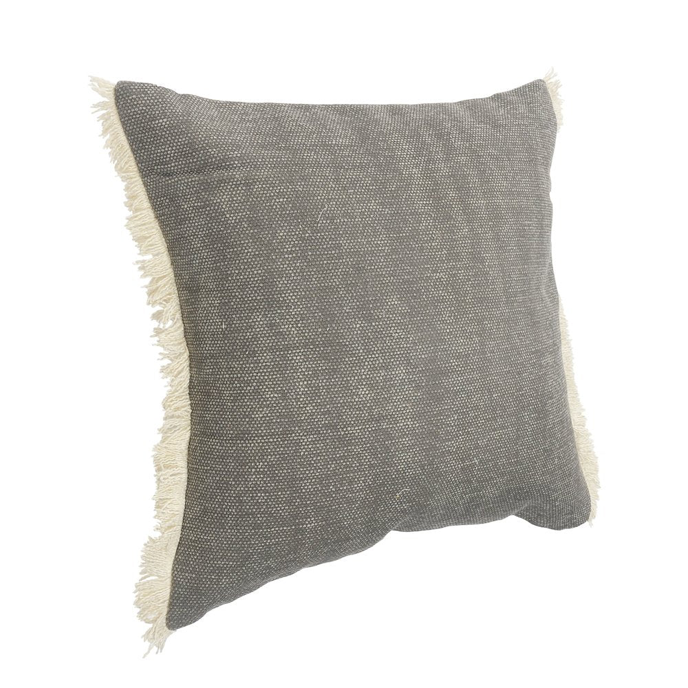 Charcoal Gray Solid Fringed Throw Pillow