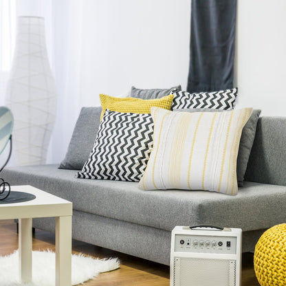 Yellow Textured and Striped Throw Pillow