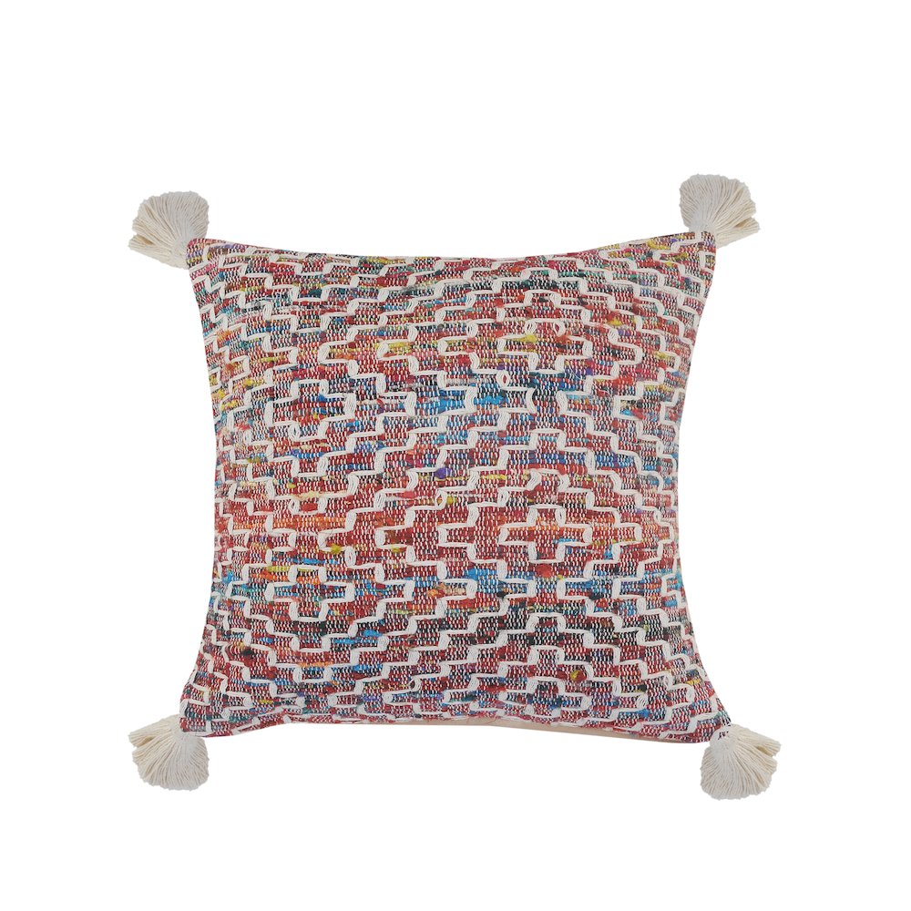 Ox Bay Hand-Woven Red/Multicolored Geometric Cotton Blend Pillow Cover