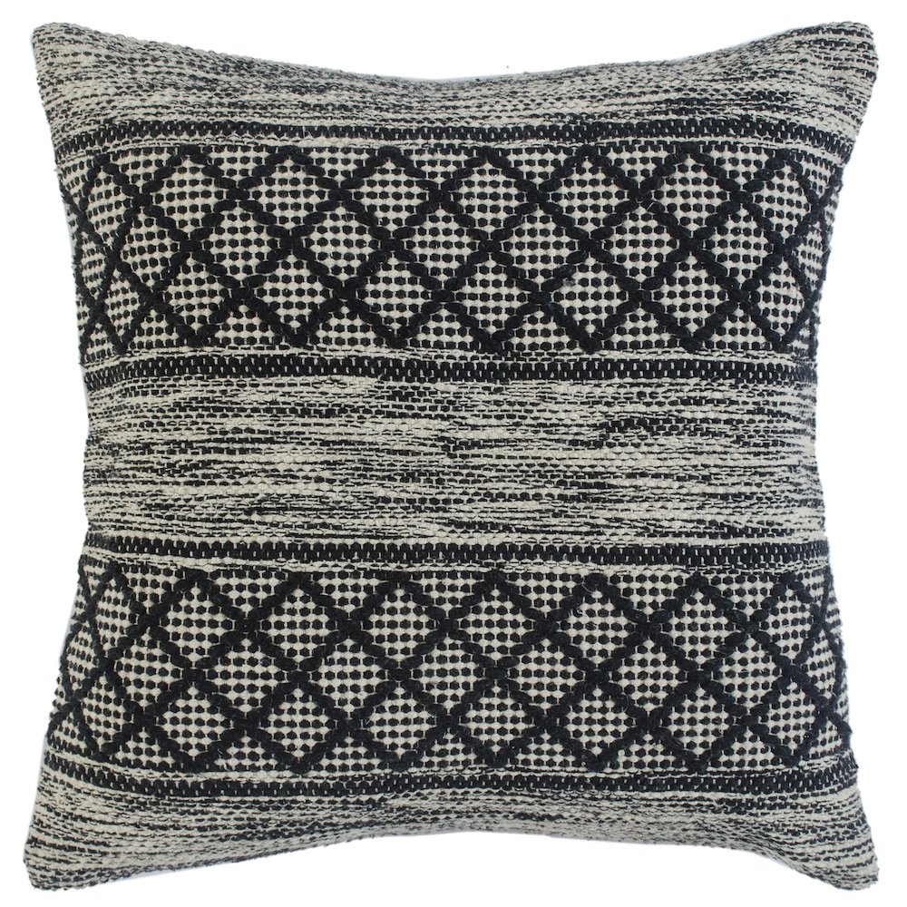 Ox Bay Hand-Woven Black/White Distressed Cotton Blend Pillow Cover