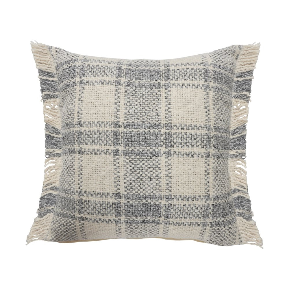 Ox Bay Gray/White Tartan/Plaid Cotton Blend Pillow Cover